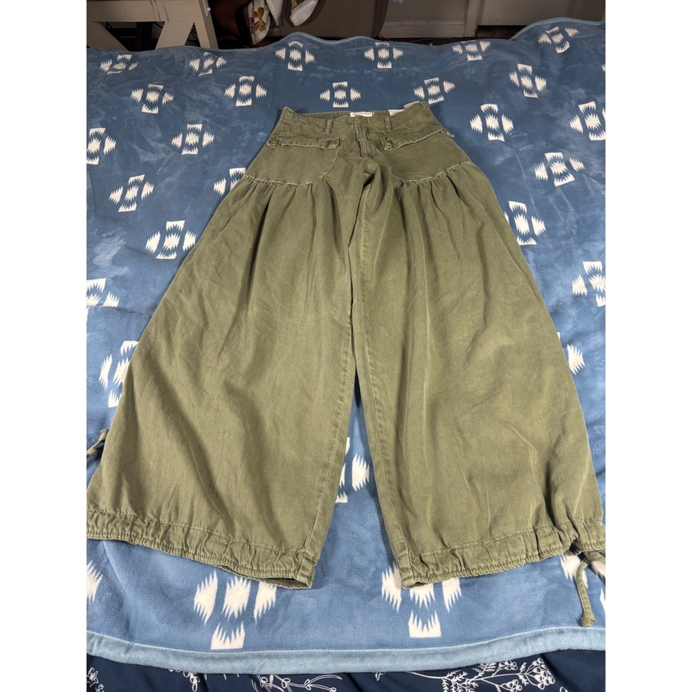 We The Free Free People Green Wide Leg Cropped Utility Pants Size 26 Cotton